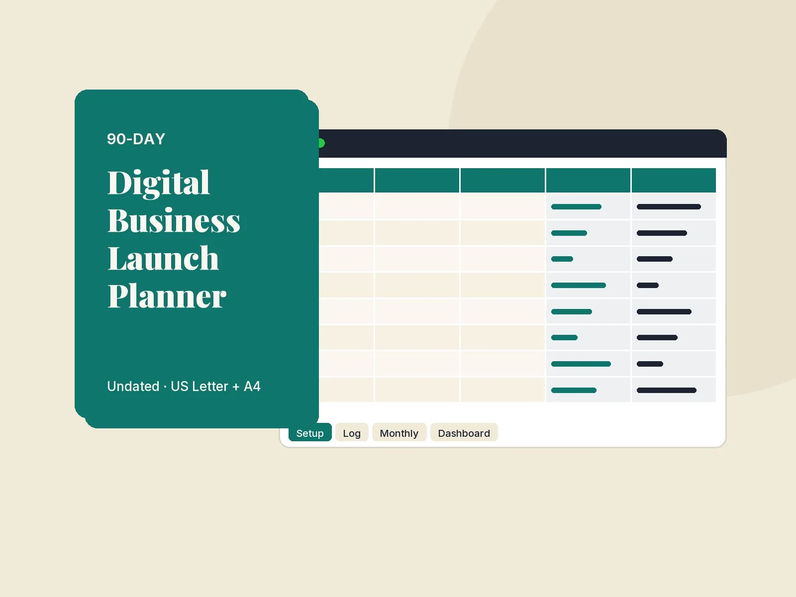 A 90-day business planner and a spreadsheet dashboard from It’s That PLR Guy